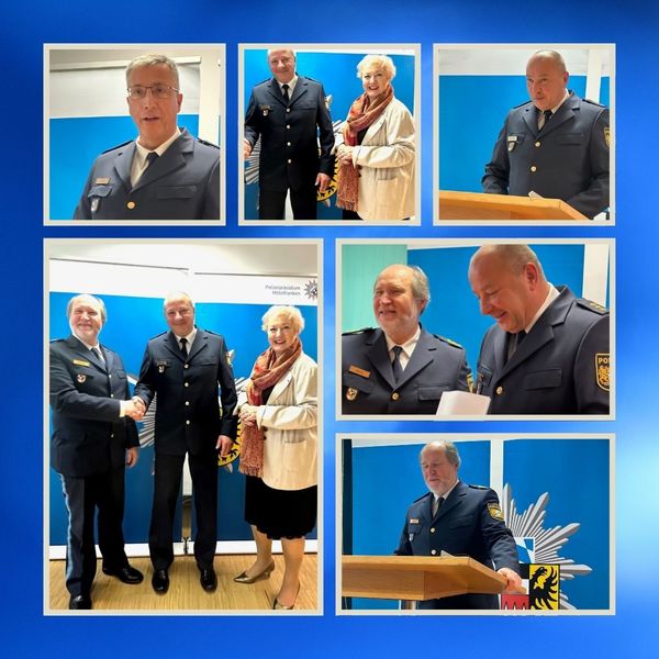 Amtswechsel bei der Polizeiinspektion Fürth: Auf Bernd Wolf, der inzwischen die Abt. E 1 im Polizeipräsidium leitet, folgt Andreas Belger. Polizeipräsident Adolf Blöchl betonte die vielfältigen Herausforderungen. "Alles Gute und herzlichen Glückwünsch zu den neuen Positionen!" Ich freue mich sehr über das klare Bekenntnis, Fürth bei der Sicherheit wieder auf Platz 1 zu führen; denn Platz 2 ist zwar auch nicht schlecht - aber sehr ungewohnt für Fürth, sicherste Großstadt seit ever ;-).
Fotos: P. Guttenberger, PI Fürth