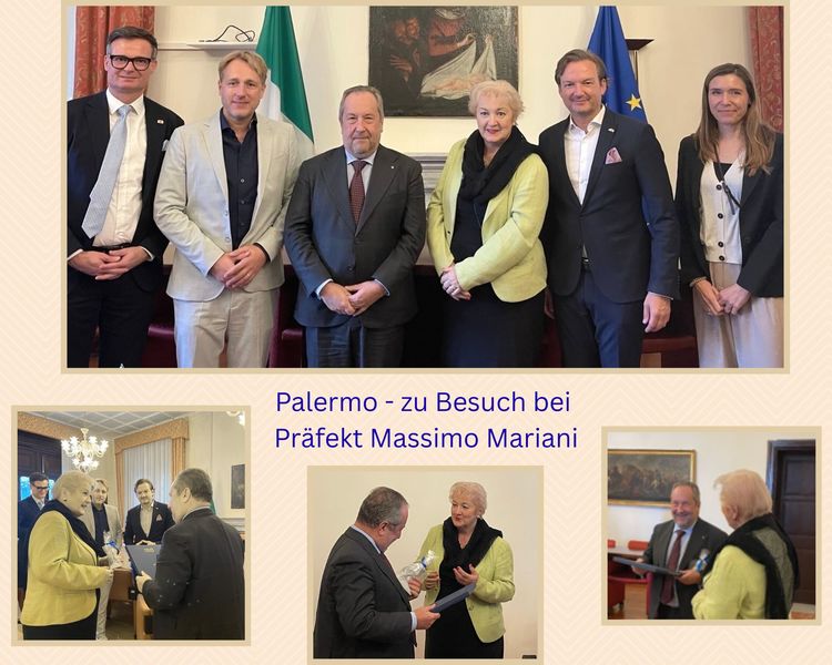 Palermo: Im Gespräch zum Thema "Illegale Migration" konnte Präfekt Massimo Mariani umfangreiche Erfahrungen aus seiner beruflichen Praxis als Präfekt von Apulien mit einbringen. Fazit: Hummanität und Ordnung sind beiden Seiten wichtig und legale Zuwanderung in Form von Fachkräfteeinwanderung wird bestmöglich unterstützt. Während Abkommen mit Transitländern, wie Tunesien, sehr erfolgreich illegale Migration minimieren, gestaltet sich die Zusammenarbeit mit der lybischen Seite mangels einheitlicher Staatsanwaltschaft schwierig. Auch in Sizilien zeigt sich, dass illegale Migration überwiegend aus Bangladesch und Afrika kommt und Hauptländer wie Syrien und Afghanistan hier keine Rolle spielen. Wichtig ist es, Schlepperbanden konsequent zu bekämpfen. Fotos: AK